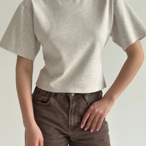 Fitted cotton T-shirt, beige