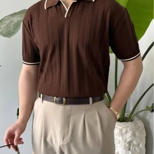 Brown polo shirt with accent collar