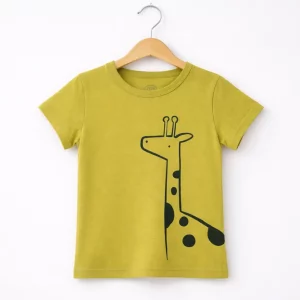 Children's olive t-shirt with giraffe print
