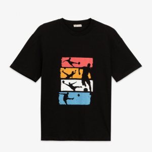 Black Kids' T-Shirt with Basketball Player Print