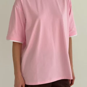 T-shirt with white trim, light pink, onesize