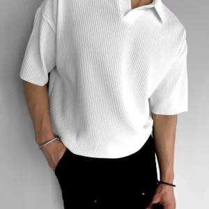Men's white ribbed polo shirt